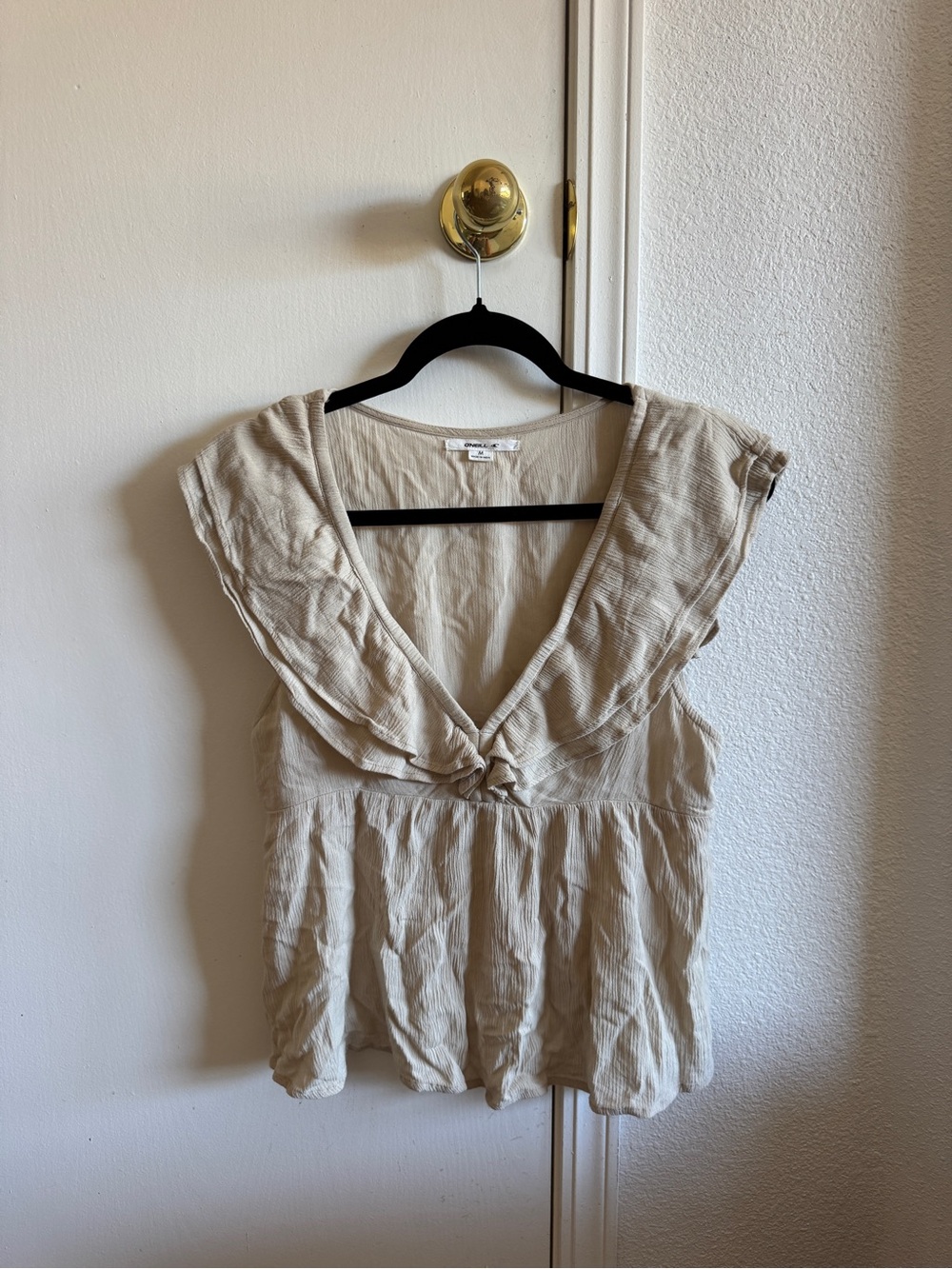 Casual Cream V-Neck Ruffled Women's Top